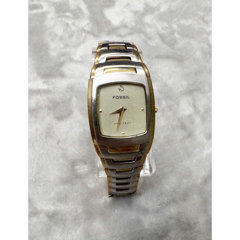 Fossil Arkitekt FS-3011 Mens 30mm Watch New Battery Two Tone Silver Gold